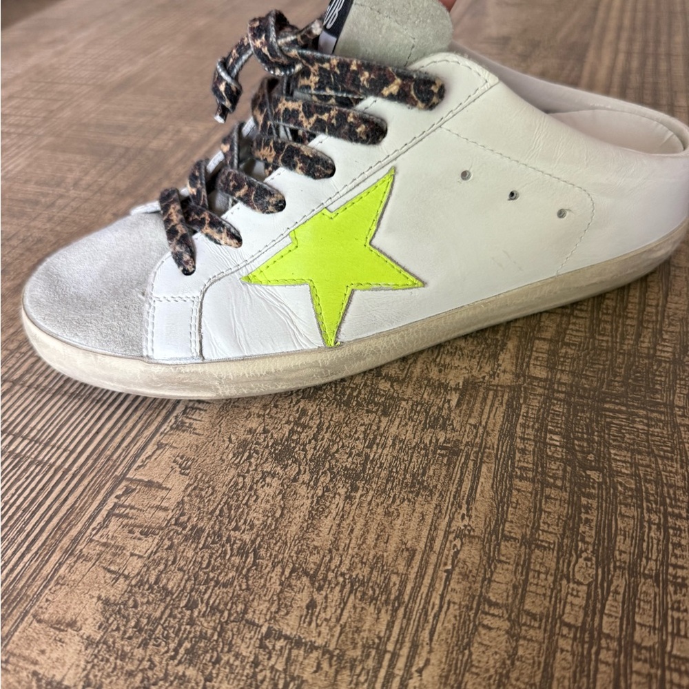 Golden Goose White and Neon Yellow Star Sneakers ONLY ONE